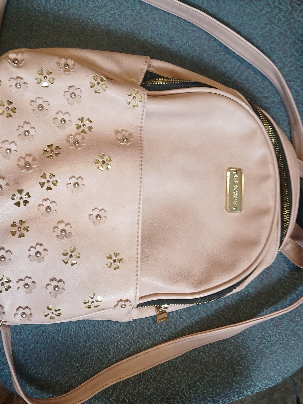 Big Buddha Blush Pink Floral Cutout Backpack with Gold Hardware